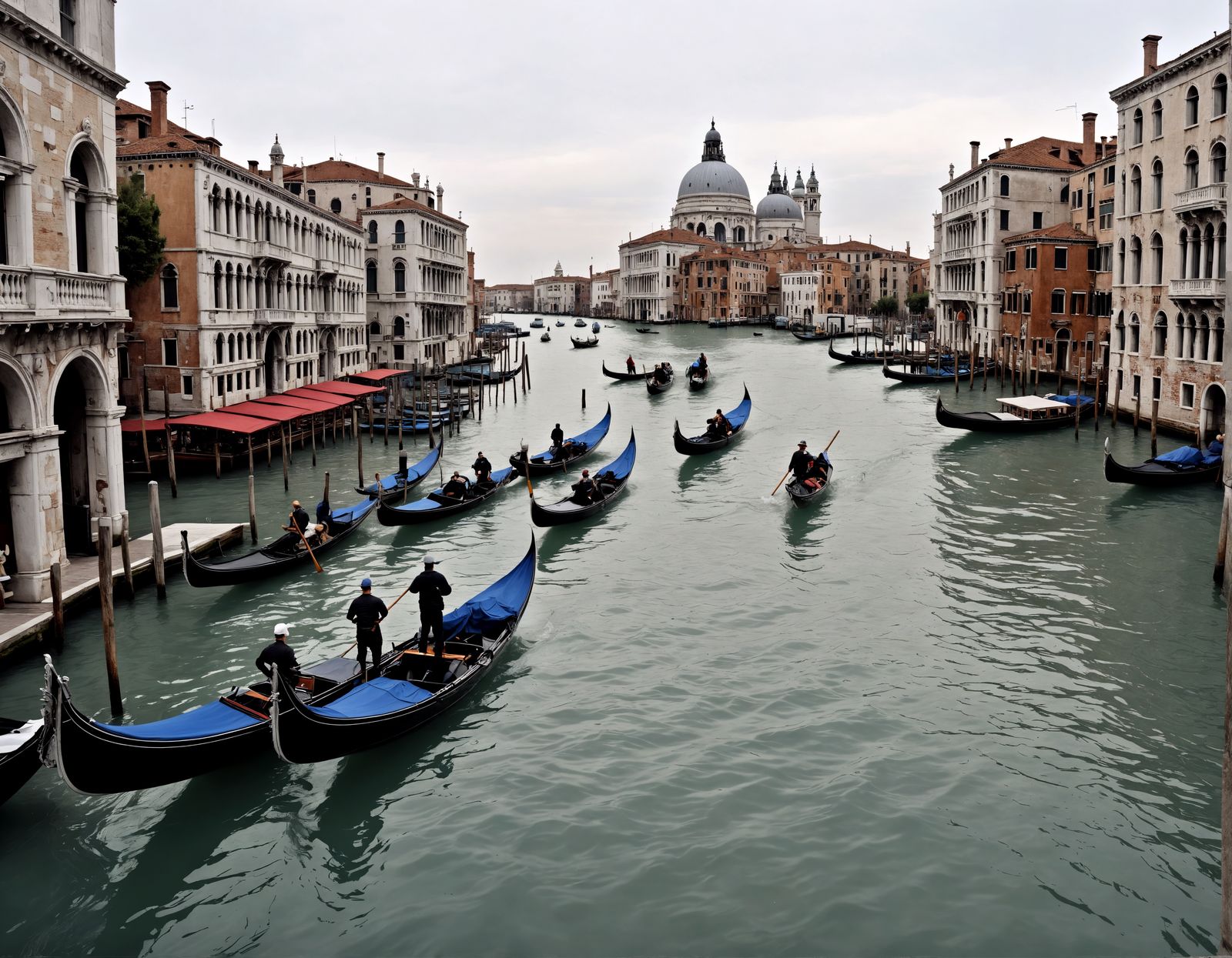 Venice Grand Canal Scene with Gondolas in Hyperrealistic Sty...