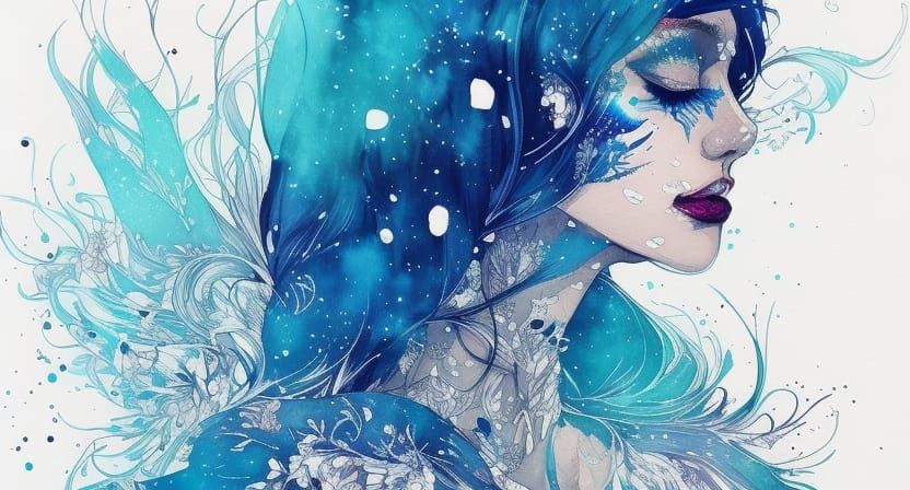 Elegant Winter Goddess in Blue and White