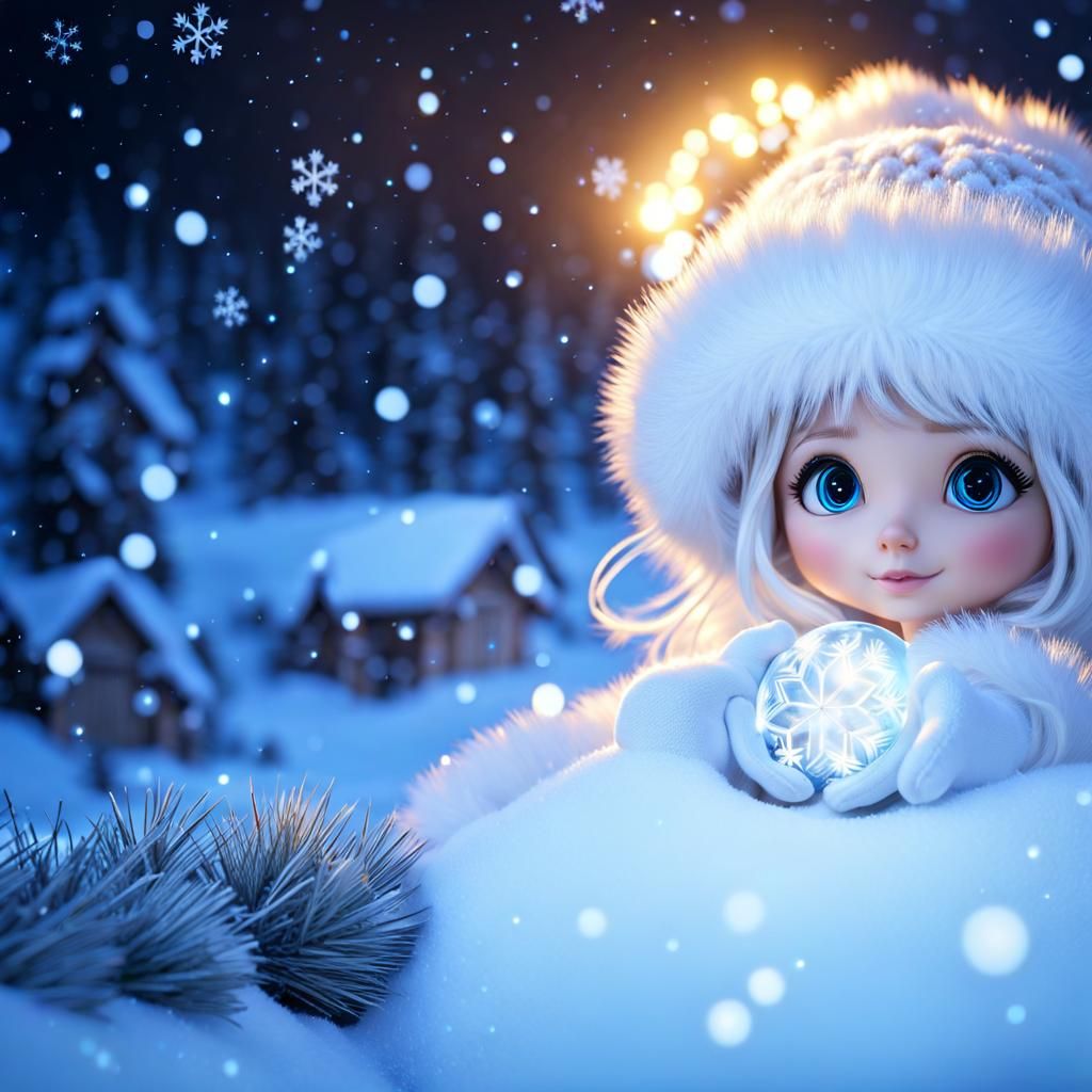 Tiny Winged Fairy in Winter Wonderland