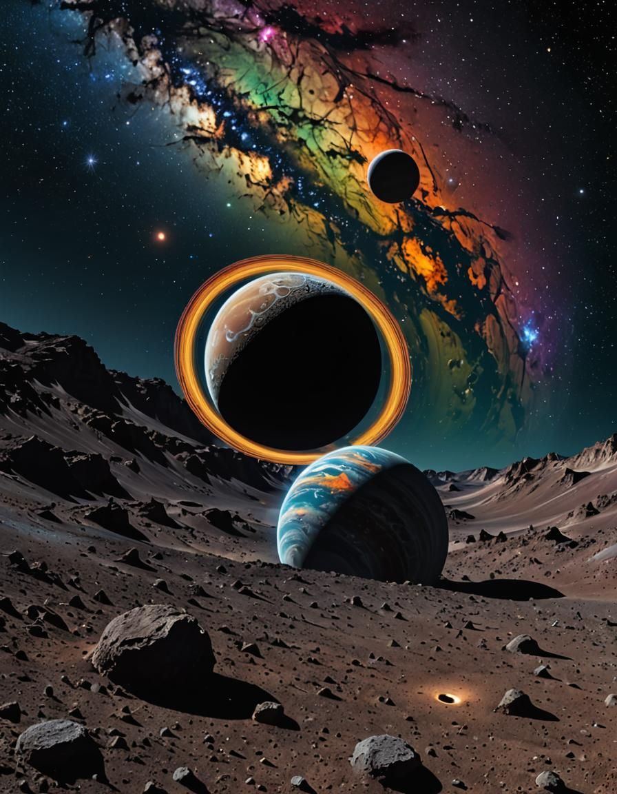 Colorful Planets Seen from Lunar Mountainscape