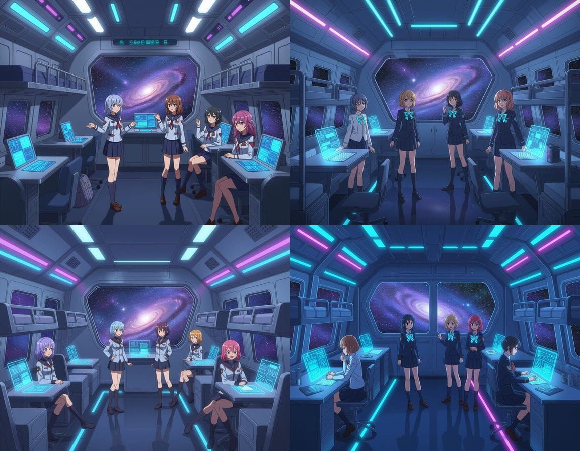 Anime Starship Cabin with Holographic Interfaces and Galaxy ...