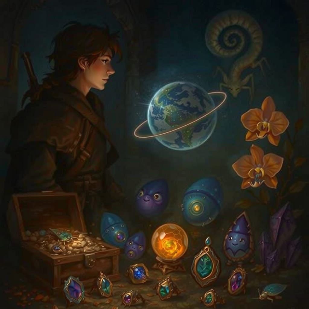 Adventurer in Ethereal Crystal Cavern with Mythical Creature...