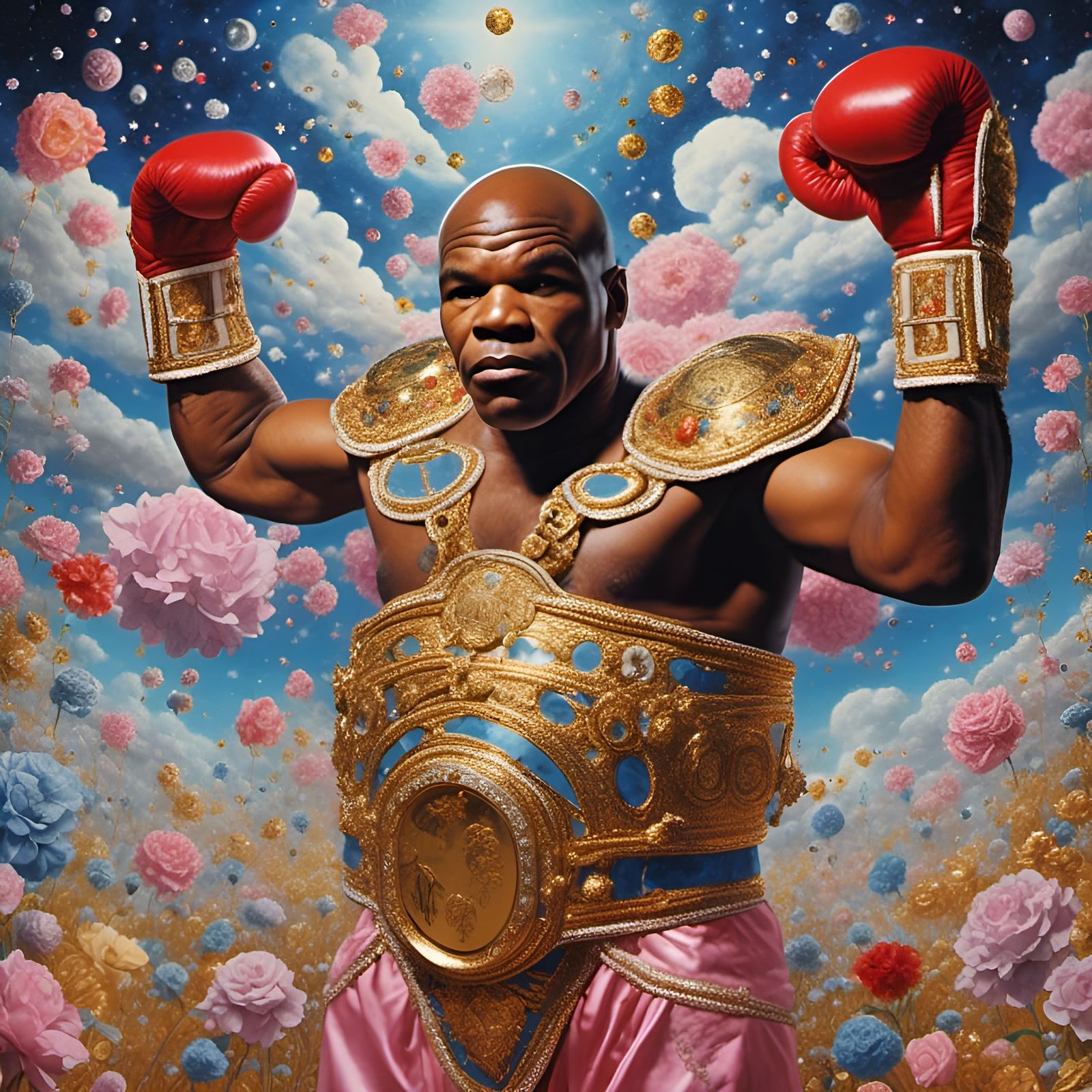 Iron Mike Tyson Posing with Boxing Gloves