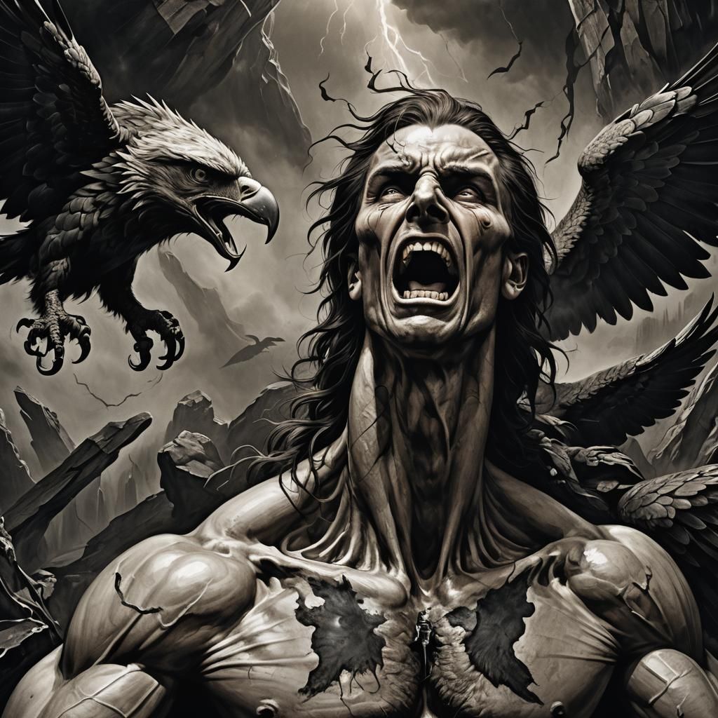 Prometheus's Agony: A Dark Fantasy Portrait