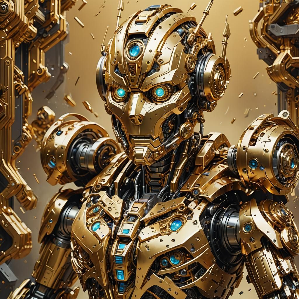 Intricate Gold Robot in Hyperrealistic Style