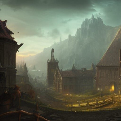 Fantastical Matte Painting of Mondstadt in Deep Color