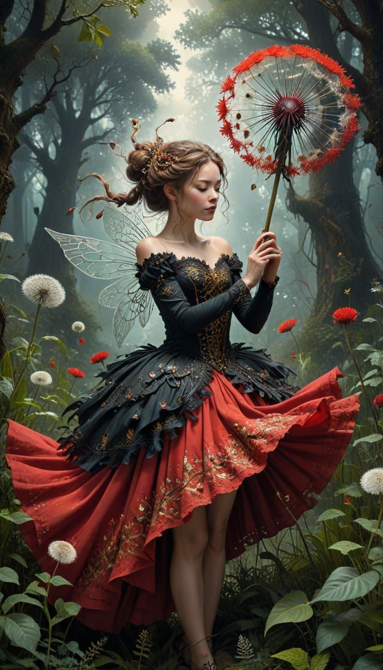 Fairy Hugs Girl in Surreal Rococo Dreamscape