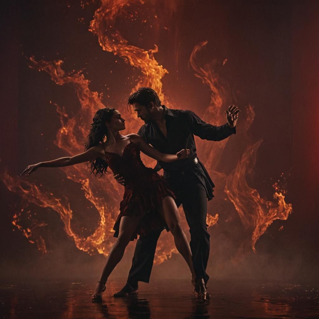 Dramatic and passionate silhouette of a dancing couple again...