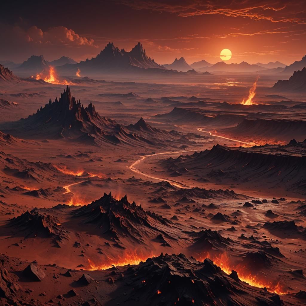 Hellish Mars Landscape with Flames