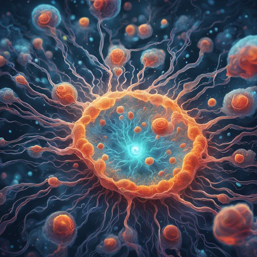 Intricate Bioluminescent Cell in Abstract Space