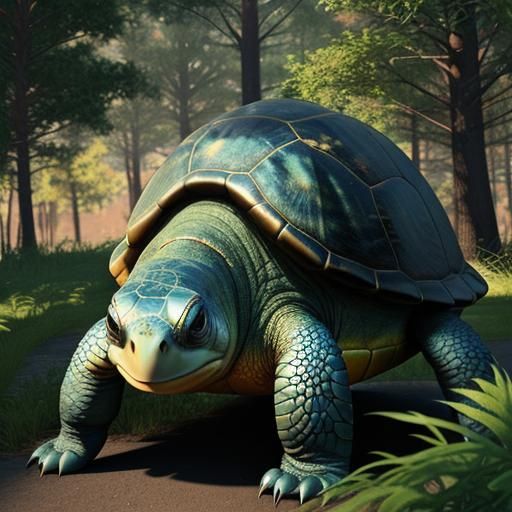 Cute Iridescent Turtle with Big Eyes, 3D Anime Pixar