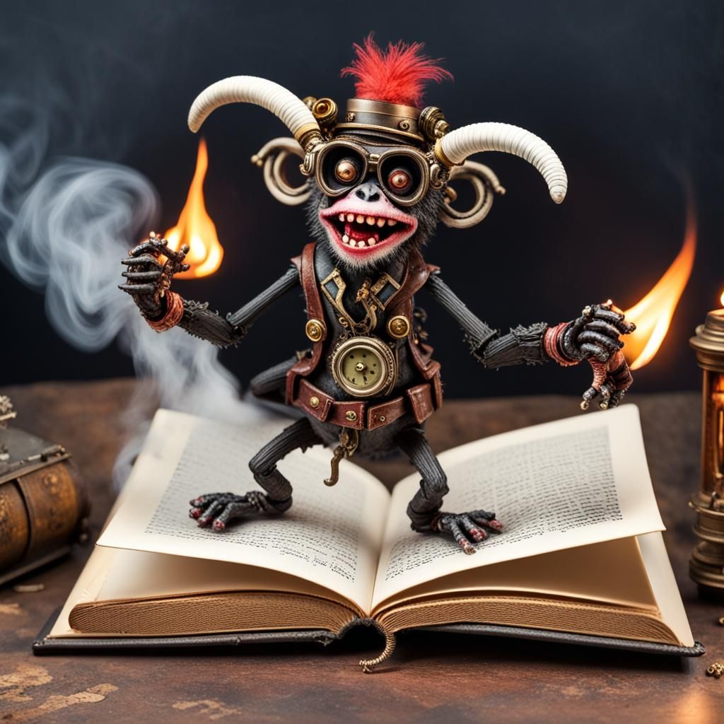 Steampunk Zombie Monkey Clowns Dance on Book
