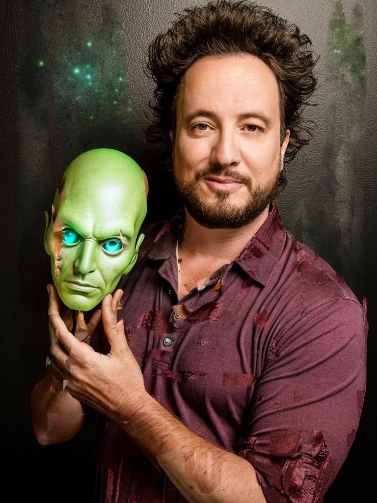 Giorgio Tsoukalos with thehead of a tall grey-green colored alien, well, he was taller