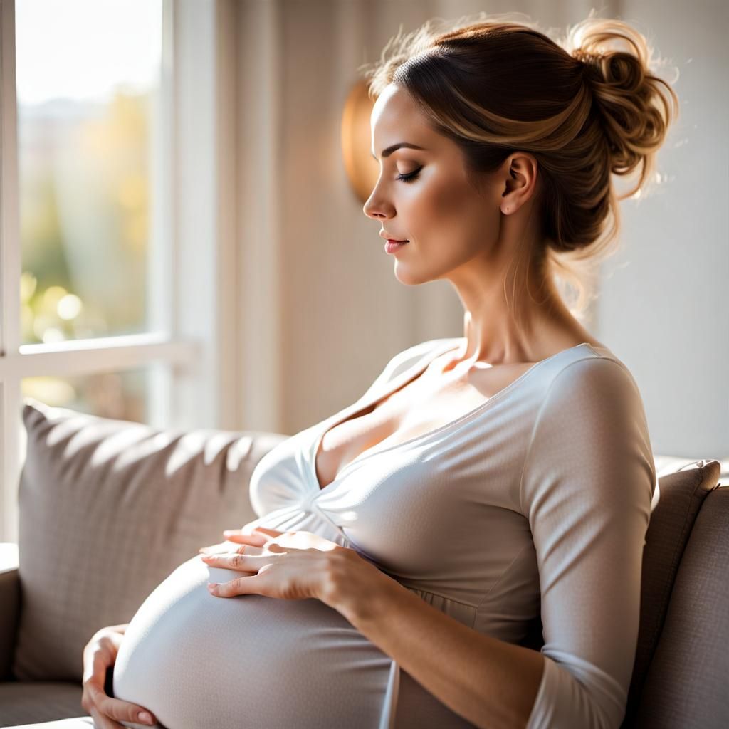 Pregnant Woman Profile on Sunny Day