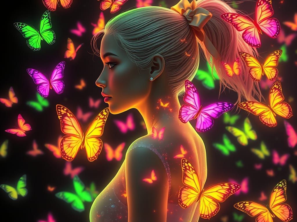 Ethereal Goddess of Neon Butterflies