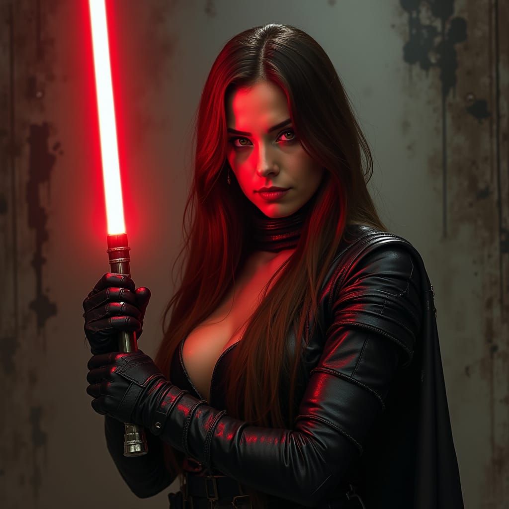 Elegant Dark Warrior in Cyberpunk Armor