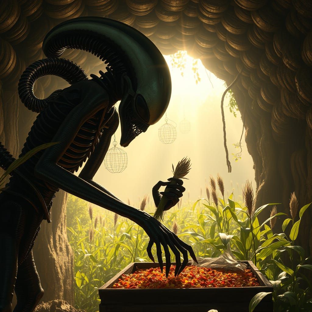 Bizarre H.R. Giger-Inspired Alien Harvests Morning Crops in ...