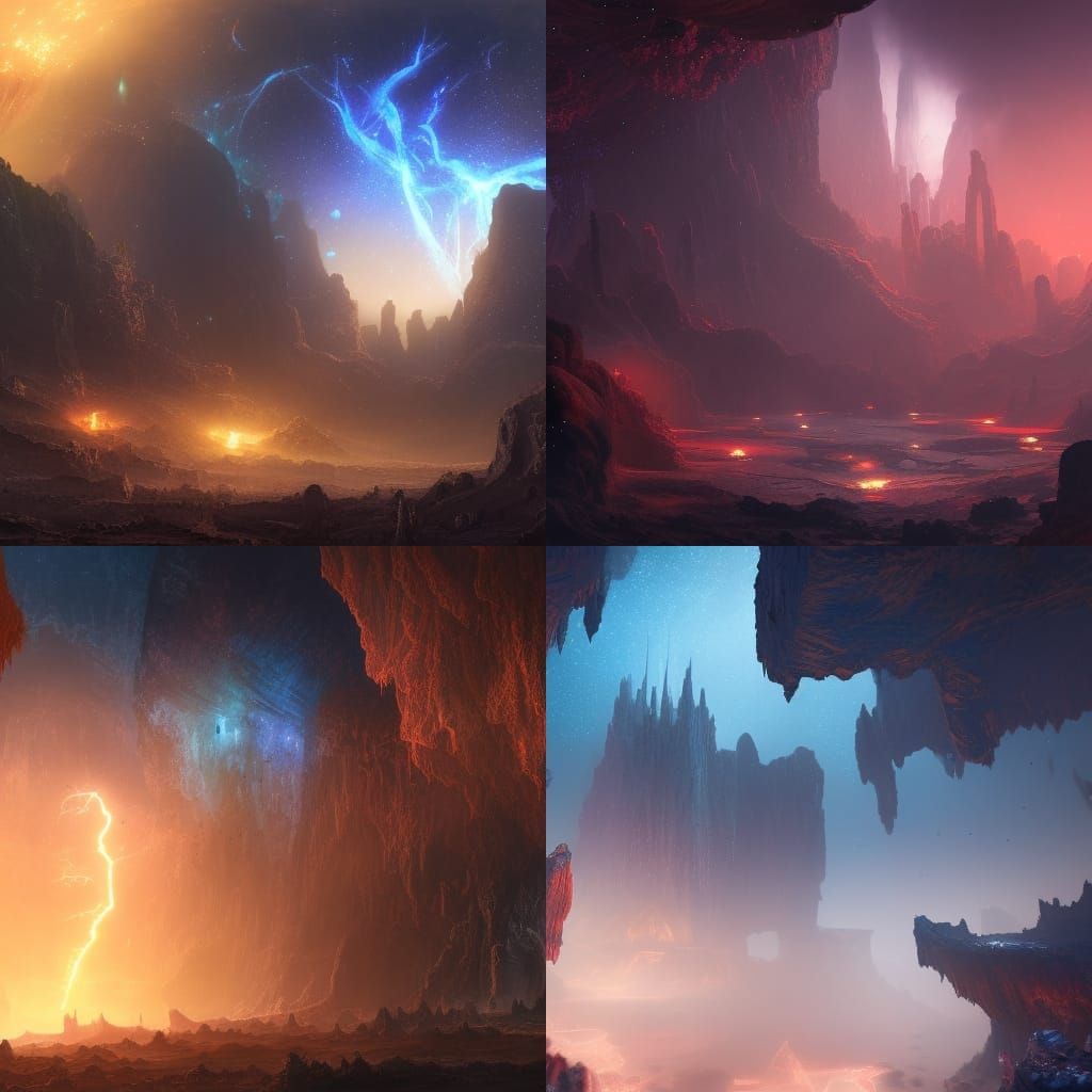 Hades Entrance Under Starry Sky: Detailed Matte Painting