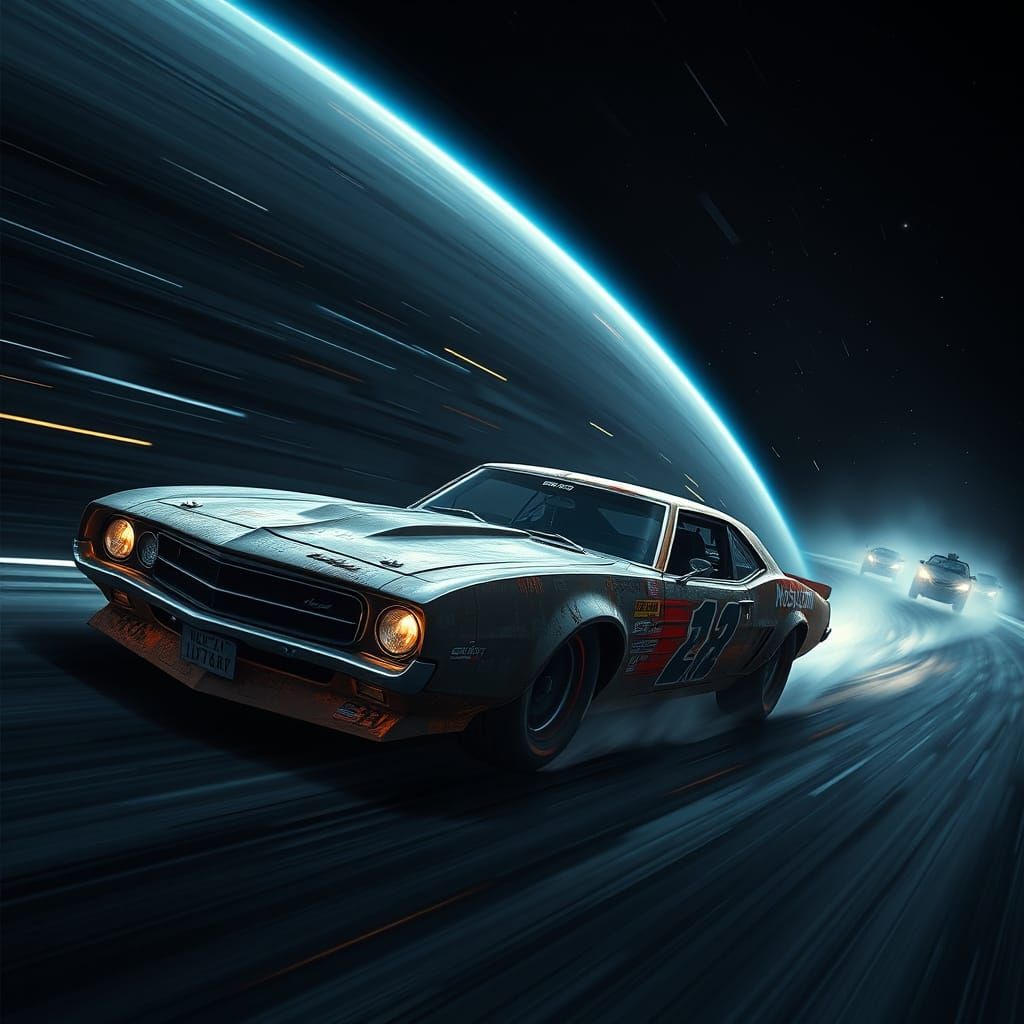 Oxide Nascar Muscle Car Speeding Through Dark Space