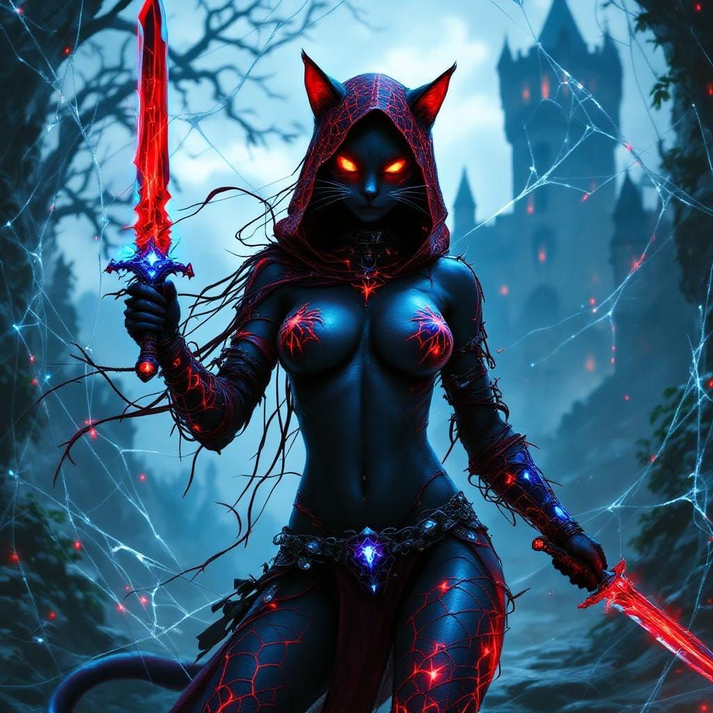 Gothic Cat Rogue in Spiderweb Armor