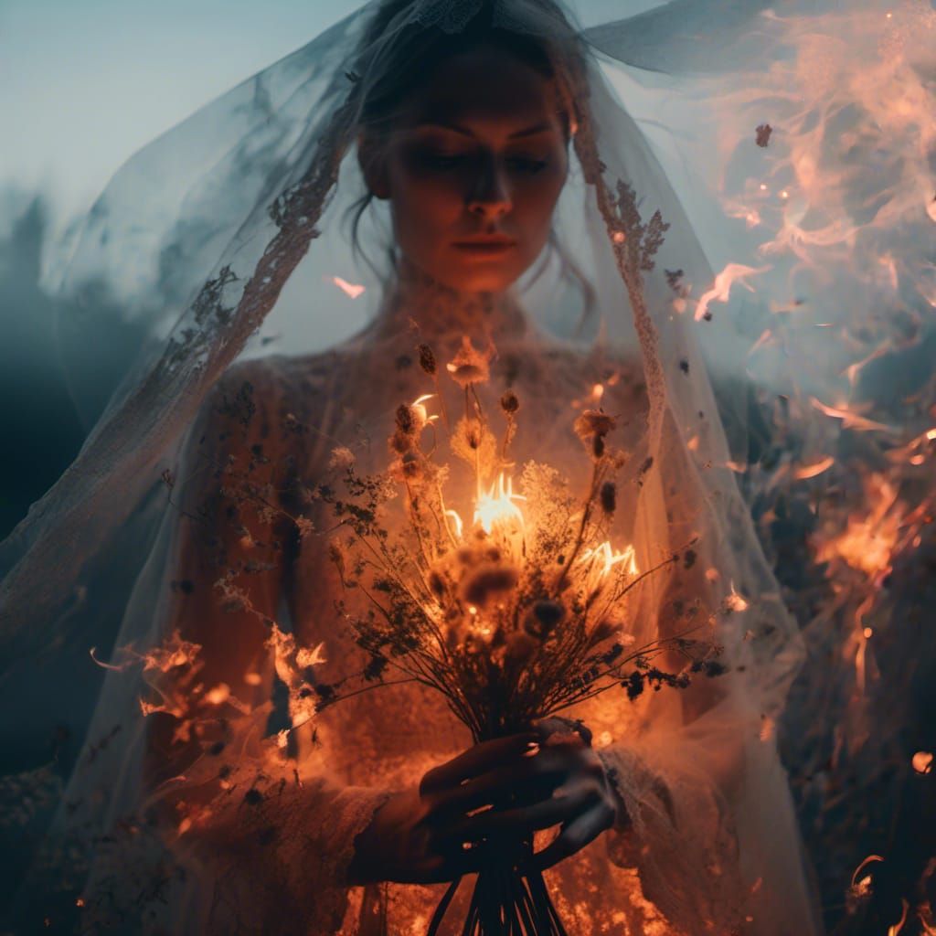 Ethereal Ghost Bride Engulfed in Flames