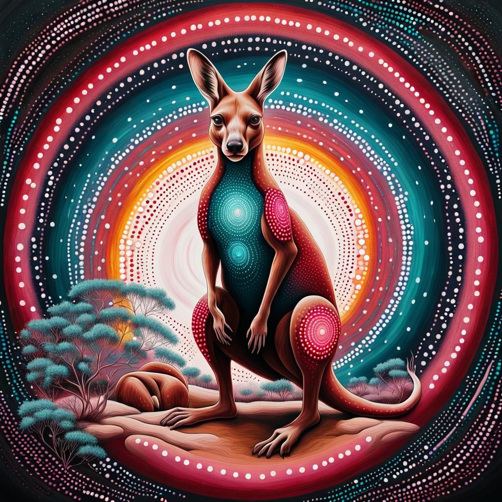 Aboriginal X-Ray Kangaroo Painting in Astral Style