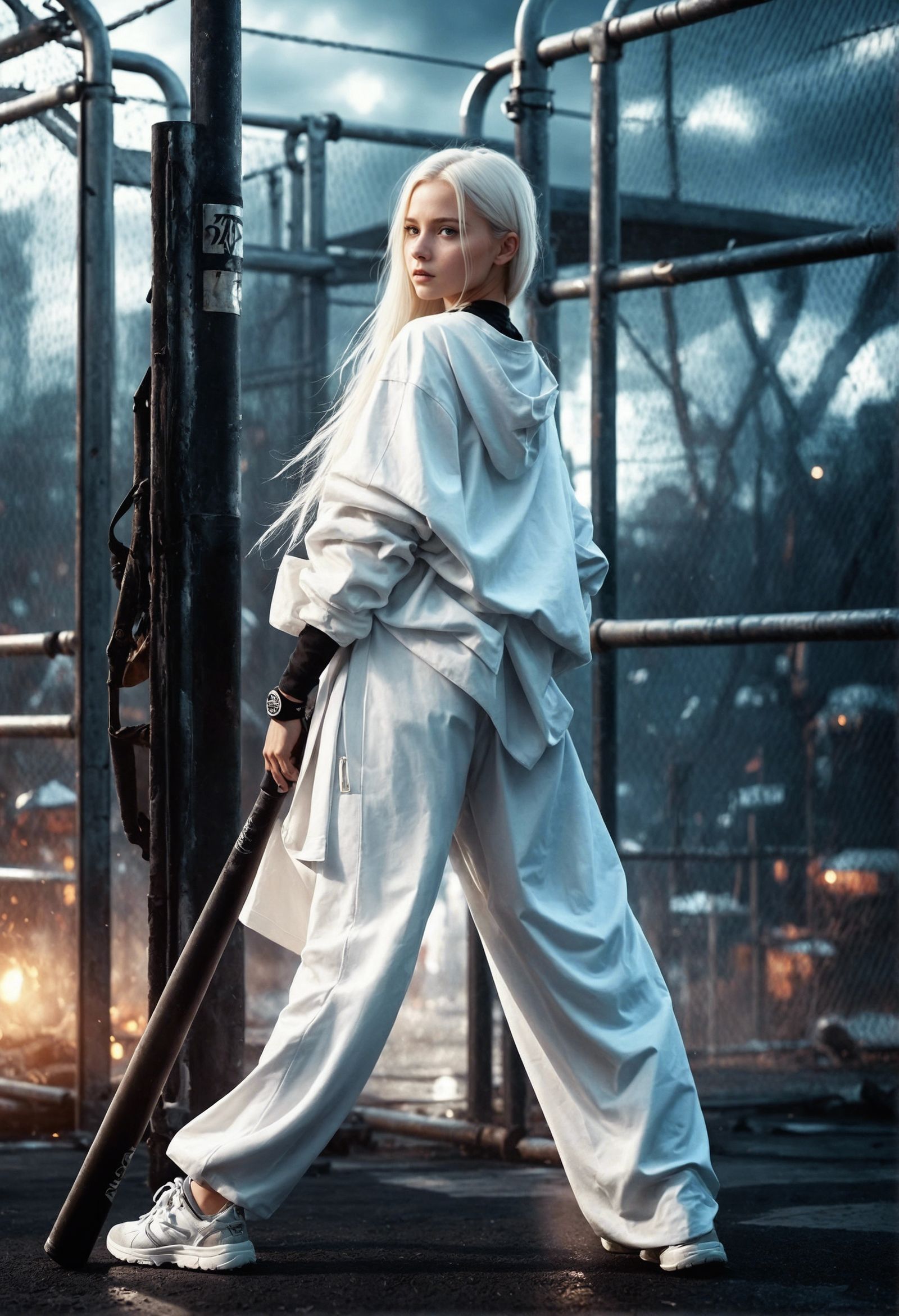 Fashionable Girl with Baseball Bat Concept Art