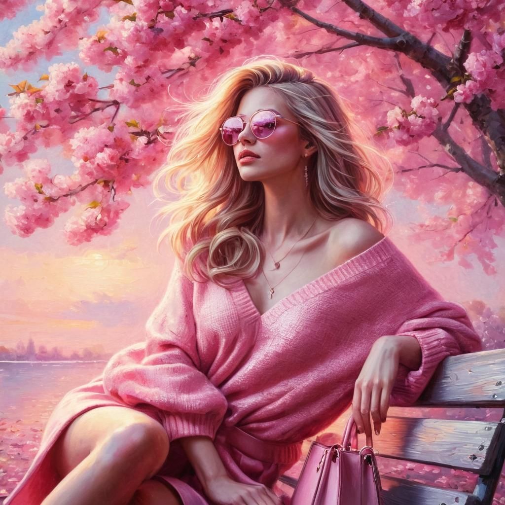 Woman Under Cherry Tree: Impressionist Oil Painting