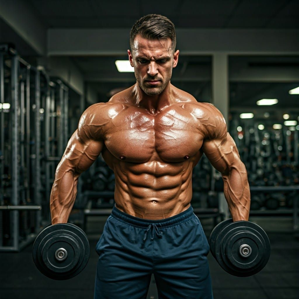 Muscular Athletes in Intense Gym Workout