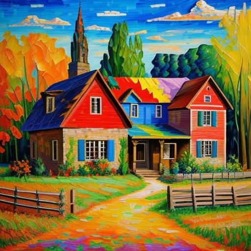 Textured Mosaic Landscape Painting in Expressionist Style