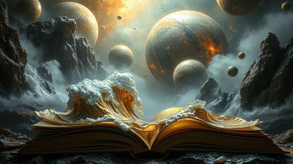 Golden Galleon Sailing Through Cosmic Ocean