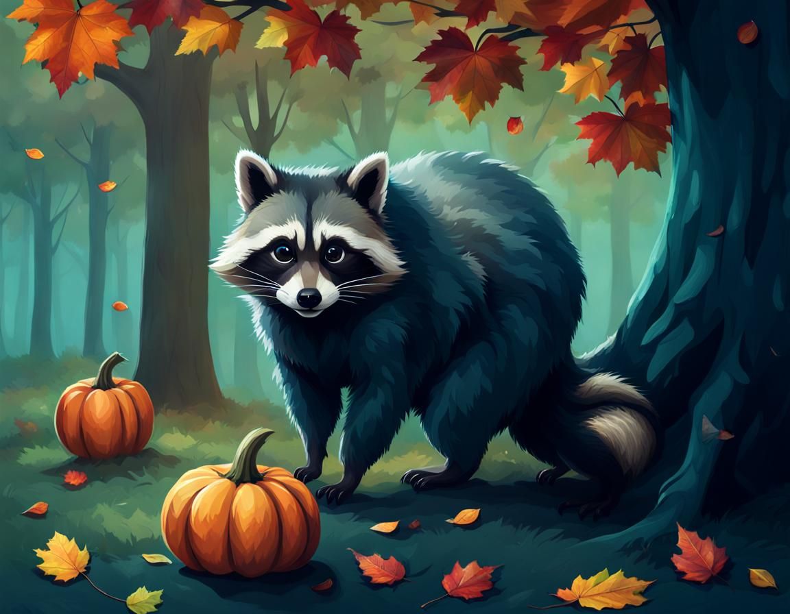 Raccoon In Fall