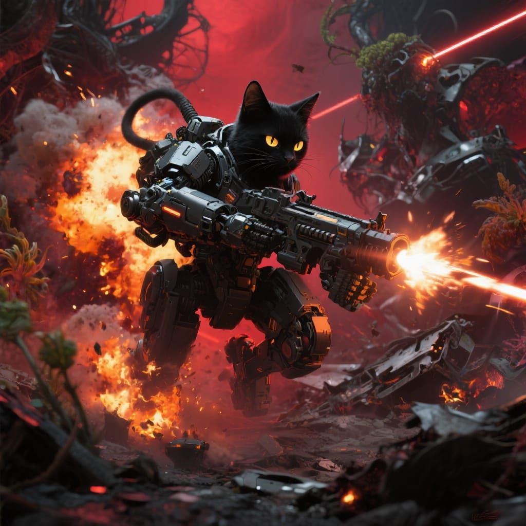 Black Cat Mech Pilot in Sci-Fi Battlefield