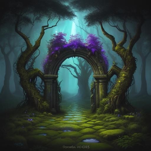 Mystical Forest Portal in a Vibrant Oil Painting