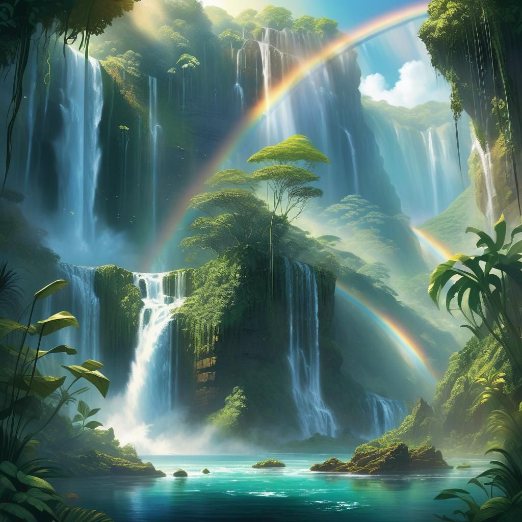 Lush Jungle Waterfall in Detailed Matte Painting