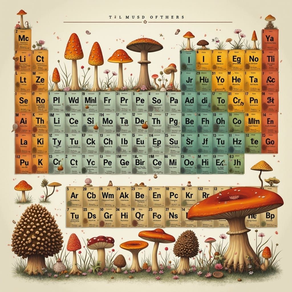 Mushroom Periodic Table: Botanical & Surreal Art