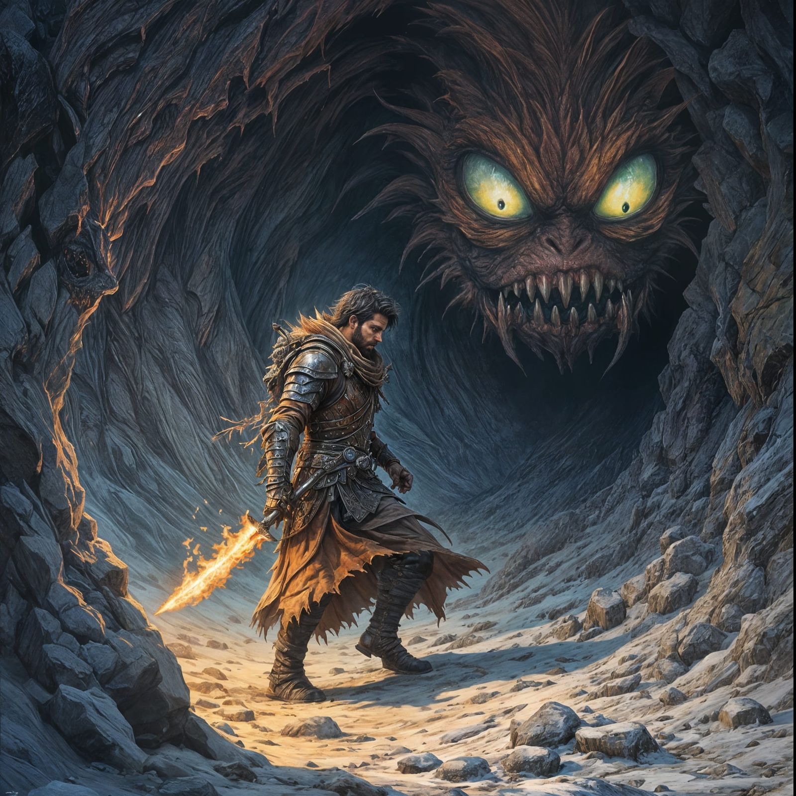 Charming Adventurer in a Cavernous Landscape