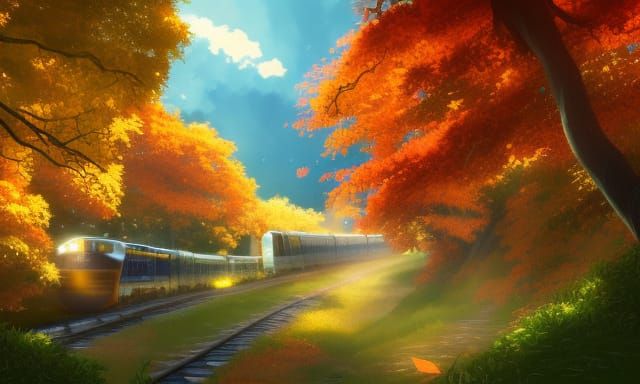 Hogwarts Train in Autumn Landscape by Shinkai