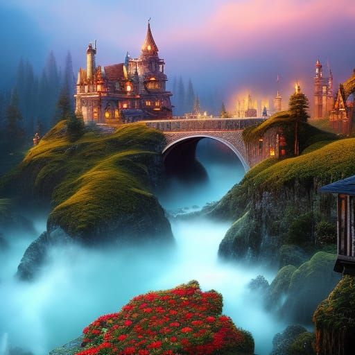 Gingerbread Candy Town in Snowy Morning Light