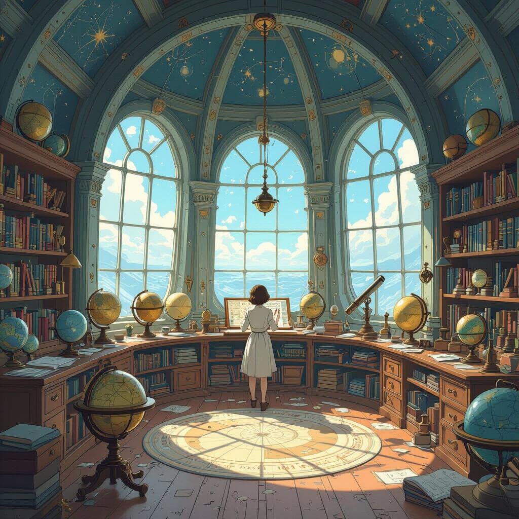 Celestial Cartographer in Gravity-Defying Observatory