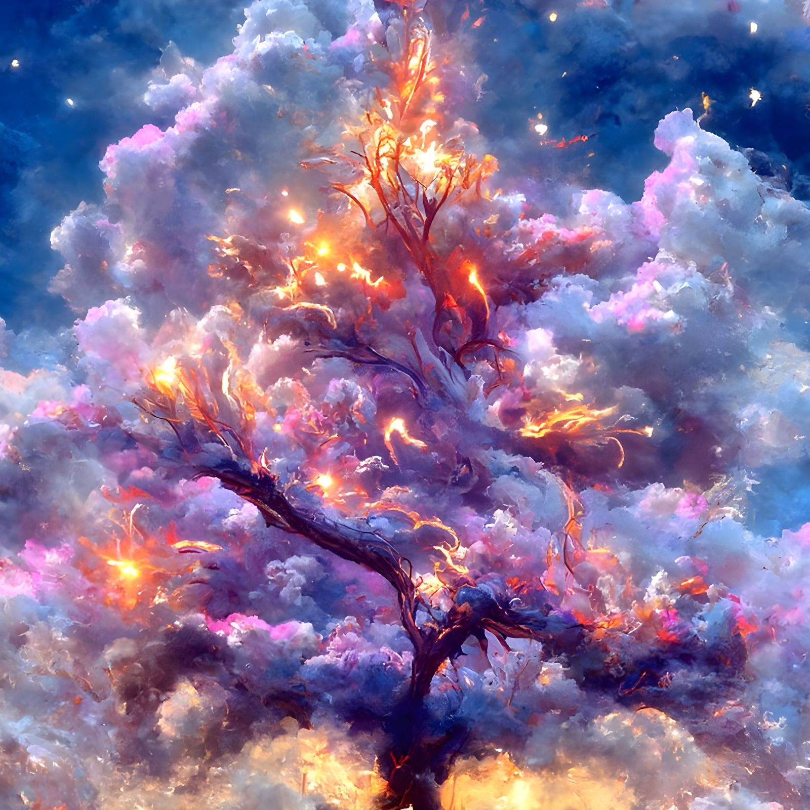 Celestial Fire Tree in Dramatic Cloudscape