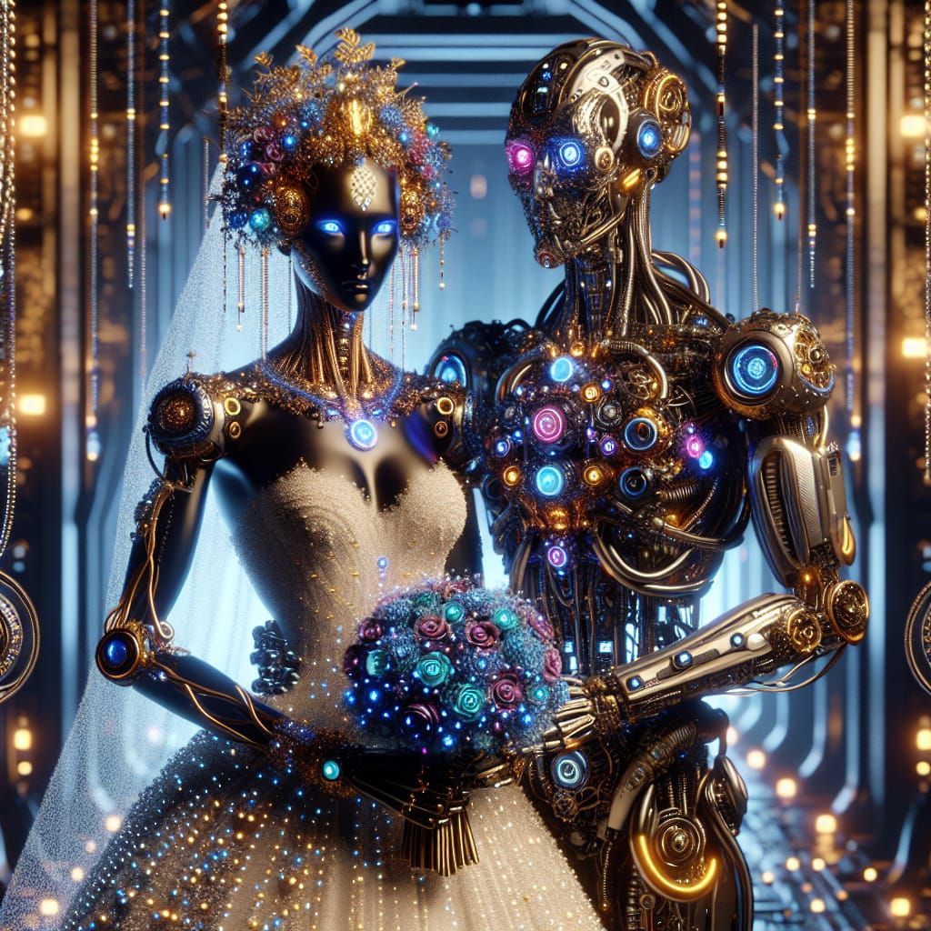 Royal Alien Wedding of Mechanical Humanoids
