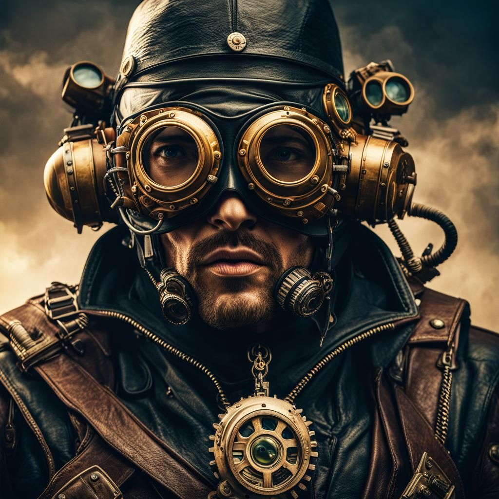 Steampunk Superhero with Goggles in Cinematic Style