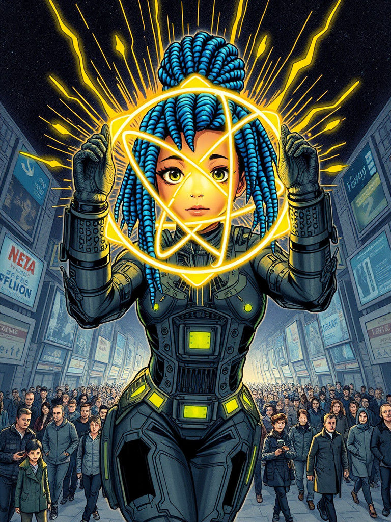 Teen Girl in Cybernetic Suit, Art Nouveau Style