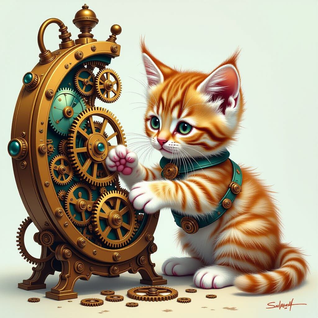 Steampunk Kitten with Clockwork Mechanisms
