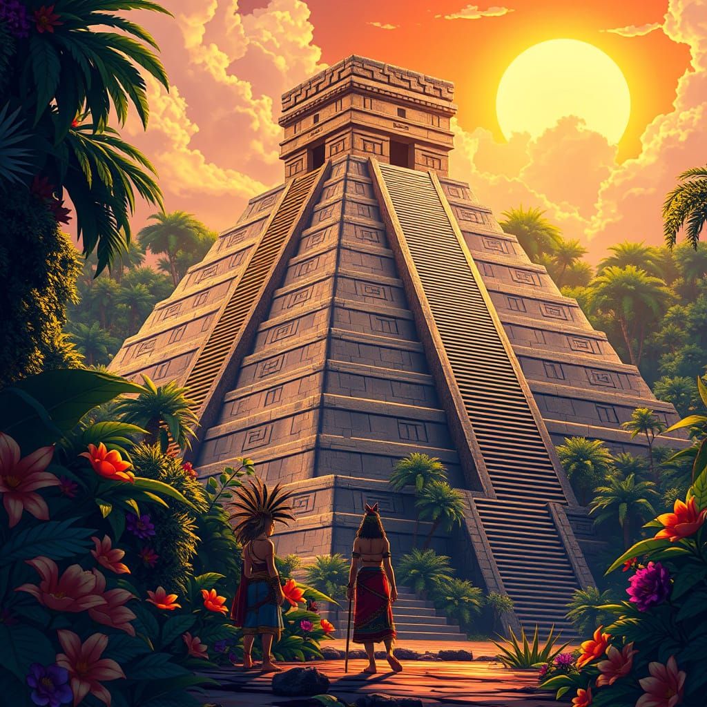 Epic Anime-Manga Aztec Pyramid in Lush Jungle Setting