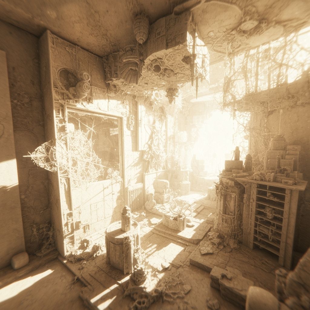 Surreal Dreamscape in Beige Tones with Dynamic Lighting