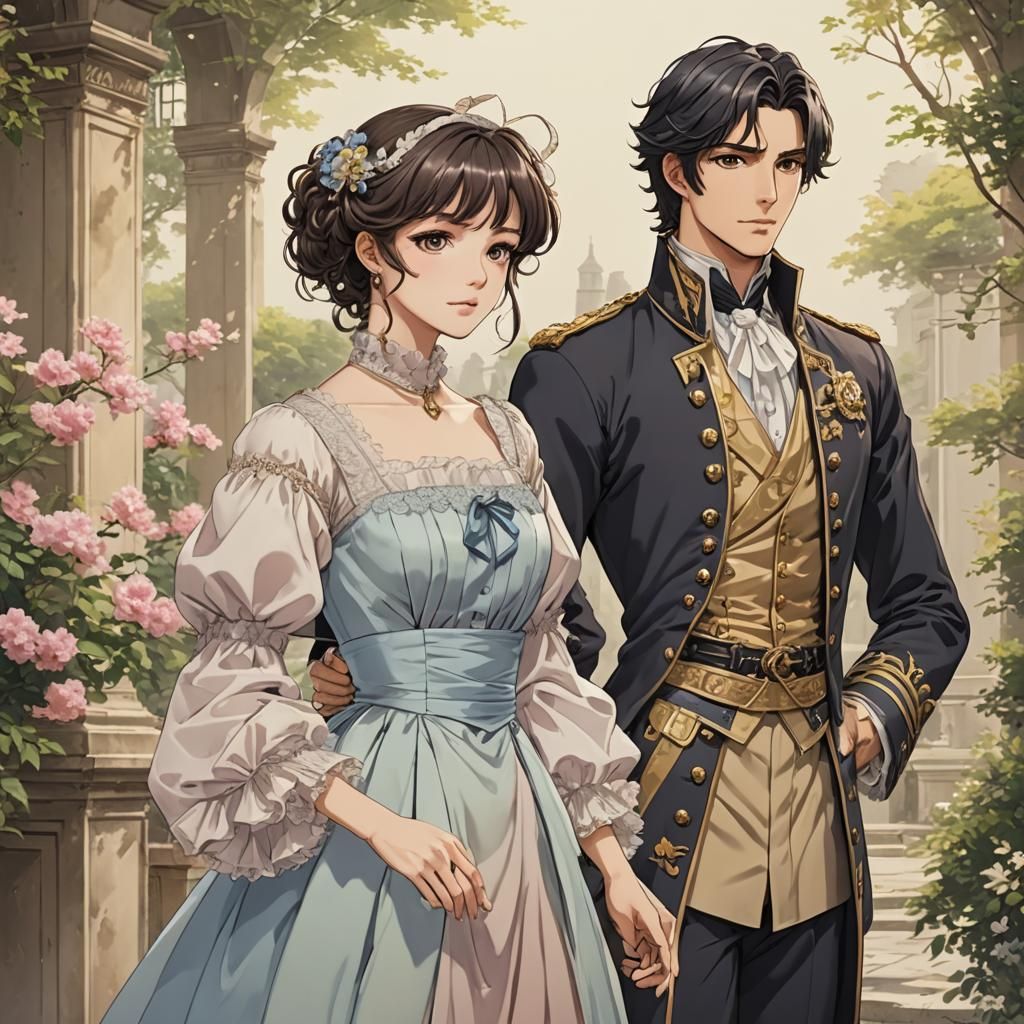 Regency Couple in Neoclassical Style, Manga Art