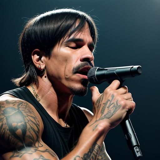 Anthony Kiedis Singing with Eyes Closed, Hyperrealistic