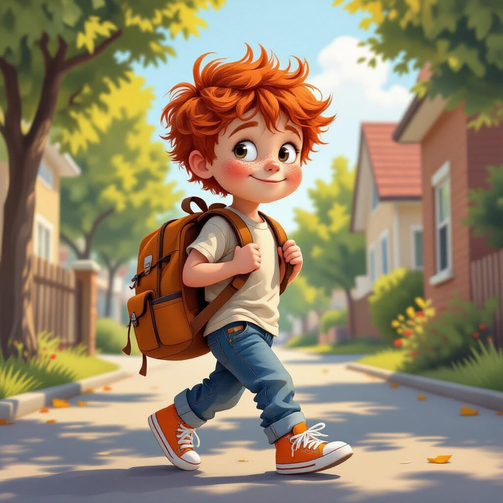 Mischievous Boy's First Day: Hyper-Realistic Digital Art